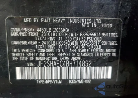 2011 Subaru Forester Limited from USA, damaged, VIN JF2SHAEC4BH714892